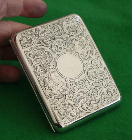 EXCELLENT ORNATE ANTIQUE VICTORIAN HM 1893 STERLING SILVER CARD CASE & PENCIL Cover