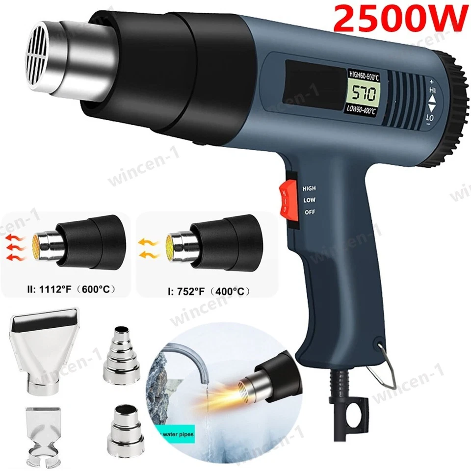 2500W Heat Gun Electric Hot Air Gun Dual Temperature LCD Display 4 Nozzles Tool - Image 1 of 4