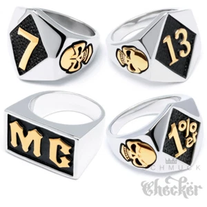 Edelstahl Biker Ring Glückszahl 7 13 Motorrad Club MC 1%er Outlaw silber gold - Bild 1 von 15