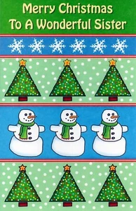 Joy-Filled MERRY CHRISTMAS Card FOR SISTER, Trees Snowmen — Novo Card + Envelope - Picture 1 of 4