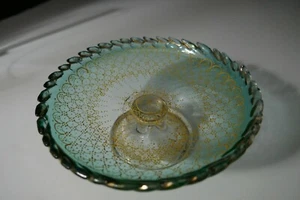 Moser Art Glass Footed Compote Tooled Rim Enamel Decoration Light Green 5 5/8"D - Picture 1 of 6