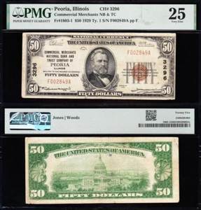 VERY NICE *SCARCE* Bold & Crisp VF 1929 $50 PEORIA, IL National! PMG 25! 02849A - Picture 1 of 3