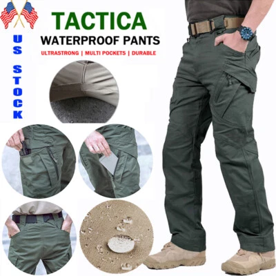 Men's Work Cargo Pants Tactical Combat Pants Outdoor Hiking Waterproof Trousers - Image 1 of 4