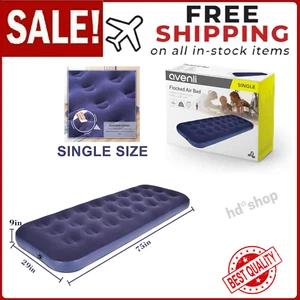 Portable Single Size Air Mattress Blow-Up Bed for Tent Camping Travel - Picture 1 of 24
