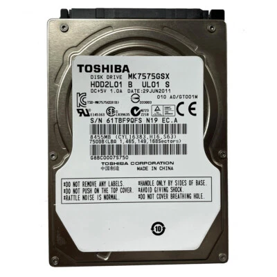 Toshiba 750GB MK7575GSX 5400RPM SATA 2.5" Laptop HDD Hard Drive - Image 1 of 2