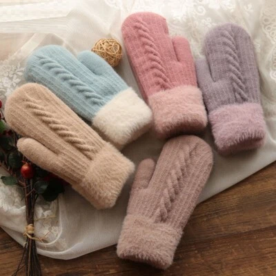 Winter Warme Strick-Handschuhe Fäustlinge Fausthandschuhe Damen Winterhandschuhe - Bild 1 von 4