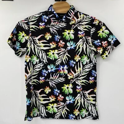 Bugatchi Men's Medium Cotton Hendrix Black Floral 3 Button Short Sleeve Polo NWT - Image 1 of 4