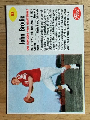 1962 Post Cereal #92 John Brodie (NM) - Image 1 of 2