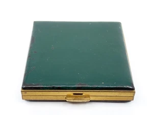 Estuche compacto en polvo Dunhill Clearview vintage tono dorado con cubierta de cuero verde - Imagen 1 de 24