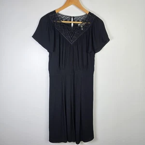 Rebecca Taylor Kleid Damen 8 schwarz Häkelpasse Flatterärmel knielang Boho - Bild 1 von 7