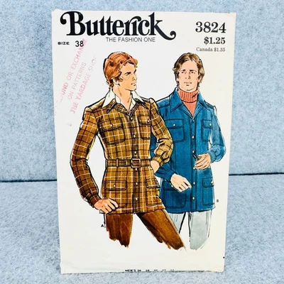 Butterick 3824 Jacket with Collar Pockets Button Front Mens Size 38 Pattern - Image 1 of 4