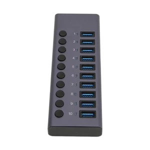(EU Plug)Powered USB Hub 10 Ports Individual Switch 5Gbps Transmission USB 3.0 - Picture 1 of 12