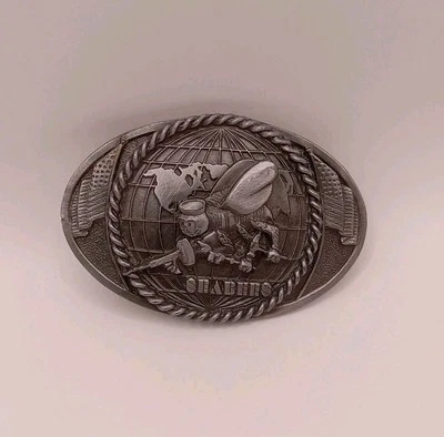 VTG 1985 Bergamot Brass Works 🇺🇸 SEABEES NAVY US NAVAL Belt Buckle USA Brass - Image 1 of 4