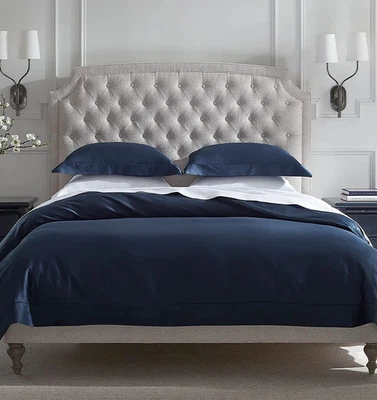 Sferra Giotto Navy Blue King Duvet Solid Hemstitch 100% Cotton Sateen Italy NEW - Image 1 of 4