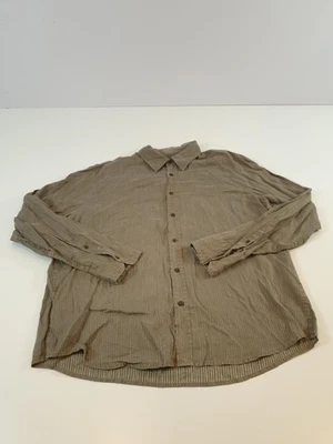 Club Monaco Shirt Mens XL Brown 100% Linen Striped Button Up Long Sleeve Casual - Image 1 of 4