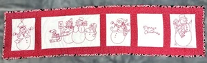 Hand-Quilted/Hand-Embroidered Christmas Table Runner Snowmen 48.5-in. x 12-in. - Picture 1 of 6