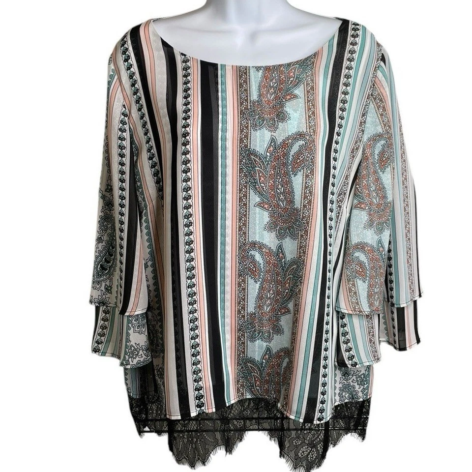 Top de mujer Chico de cachemira con mangas en capas talla 2 grande fluido boho dobladillo de encaje Foto 1 de 4