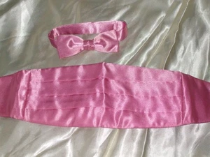 Pink Cumberbund and Bow Tie Set - Pink Satin Acetate - Picture 1 of 3