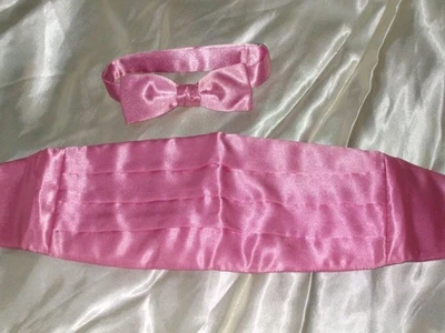 Pink Cumberbund and Bow Tie Set - Pink Satin Acetate - Image 1 of 3