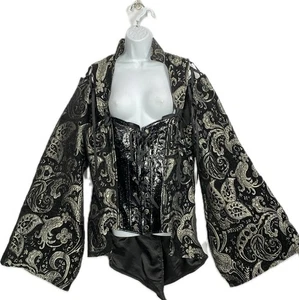 Von Lancelot Satin Rennaissance Medieval Steampunk Top Sz20 Black Corset W32 - Picture 1 of 17
