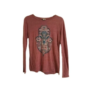 Lucky Brand Lucky Lotus Hamsas T- Shirt Top Size Small Purple Plum Long Sleeve - Picture 1 of 4
