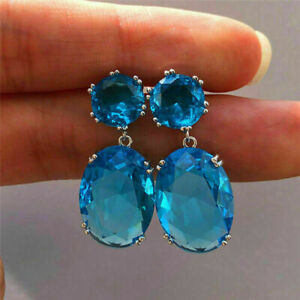 925 Silver Stud Drop Earrings Women Cubic Zirconia Wedding Jewelry Gift Pair/set
