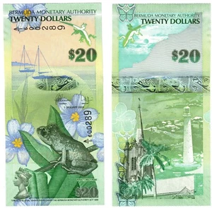 2009 Bermuda 20 Dollars P60 b2 Frog  Banknote UNC sign : Gerald - Joaquin - Picture 1 of 1