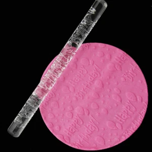 Cake Design Acrylic Embossed Roller Rollinng Pin Happy Birthday Icing UK Seller - Picture 1 of 4