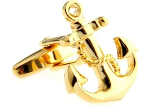 Anchor Cufflinks USN Navy Sailor Gold Boat Ship Wedding Groom Father Gift Box - Picture 1 of 3
