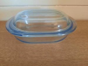 Vintage Clear Blue Tint Butter Minnie Casserole Dish England Rare. - Picture 1 of 6