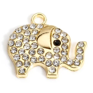 5 Stunning Gold Tone Elephant Charm Pendants with Micro Pave Clear Rhinestones - Picture 1 of 1