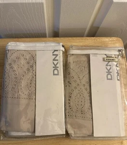 New DKNY Eyelet Ruffle Folk Art Textural Embroidered Beige Standard Shams (2) - Picture 1 of 7