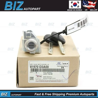 Genuine Front Door Lock Cylinder & Keys LEFT for 16-21 Hyundai Tucson 81970D3A00 - Image 1 of 4