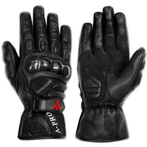 Guanto Pelle Moto Protezioni Carbonio Prese Aria Imbottito Traspirante A-Pro - Afbeelding 1 van 14