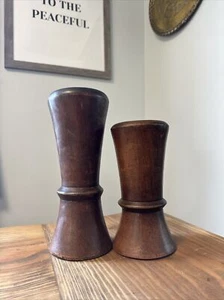 Vintage Teak Wood Pillar Candle Holders (2) Boho MCM - Picture 1 of 11