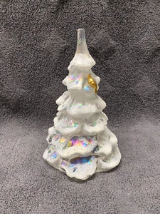 Vintage Fenton Art Glass Iridescent Flocked Christmas Tree Gold Bird Winter 6" - Picture 1 of 14
