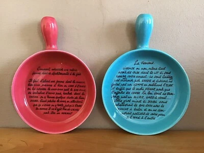 Poêlons Caquelons Humoristiques rose et bleu vintage Vallauris Atelier Ferlay - Photo 1/4