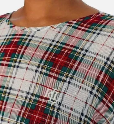 NWT Ralph Lauren Women's Pajama Sleepwear Plaid Ivory Red Green Top ONLY - Image 1 of 4
