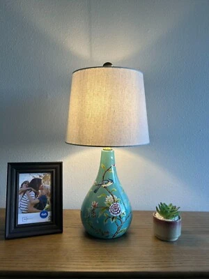 Ceramic Table Lamp Blue Bird Flowers LED Bulb Included 10"W*10"D*20'H - Image 1 of 4