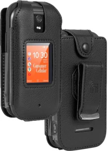 Noir Végétalien Cuir Coque avec Clip Ceinture pour Consumer Cellulaire Iris Flip - Photo 1 sur 9