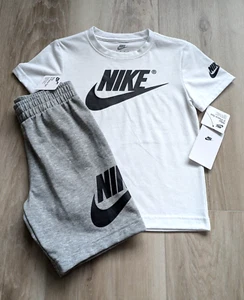 Nike T-shirt & Shorts Set NWT Boys Size 7 White/Grey&Black 2-Piece Outfit - Picture 1 of 4