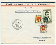 AIR MAIL / PAR AVION / SERVICE AERIEN  BOGOTA CARACAS POINTE A PITRE PARIS 1953