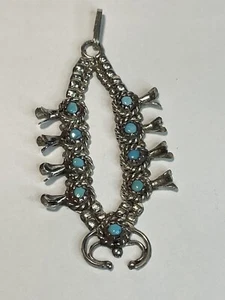 Navajo Squash Blossom Turquoise Sterling Silver Pendant~2 1/4" - Picture 1 of 4