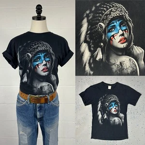 Vintage Native American Indian Warrior Woman T-Shirt Wolves HD Double Stitch S - Picture 1 of 12