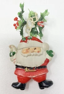 Vintage Santa Claus Blow Mold Ornament Holly Mid-Century Modern Craft Piece - Picture 1 of 8