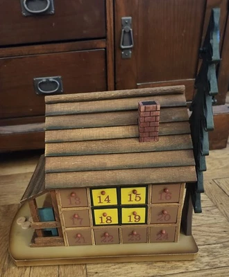 Rotating Wood Log Cabin Christmas Advent Calendar Rustic 24 Door - Image 1 of 4