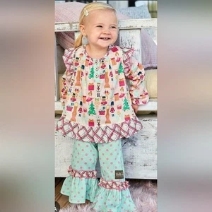 Matilda Jane Nutcracker Christmas Pajamas PJ Size 6 Ruffle Novelty Print Flare - Picture 1 of 12