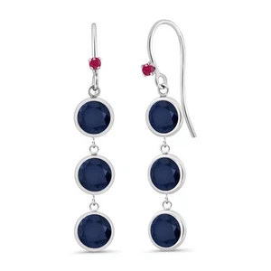 925 Sterling Silver Sapphire and Ruby 3 Stone Earrings For Women (3.63 Cttw, - Picture 1 of 1