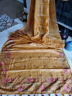 Women Pure Tussar Silk Parsi Gara Saree Bollywood Designer Bollywood Indian - Image 1 of 4