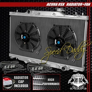 ALUMINUM 2-ROW RADIATOR+2 X 10" BLACK COOLING FANS FOR 02-06 ACURA RSX S/L/BASE - Bild 1 von 6